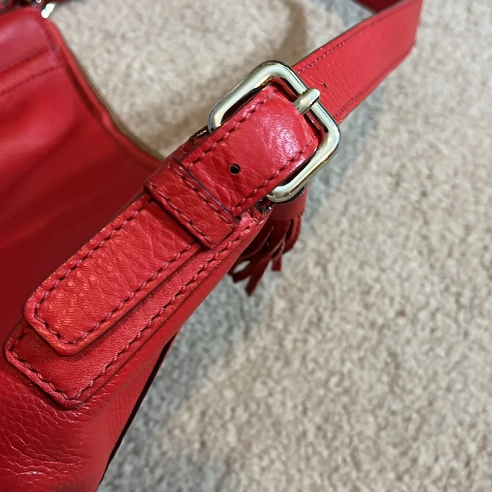 Kate Spade Red Pebbled Leather Shoulder Tote Bag, Zippered